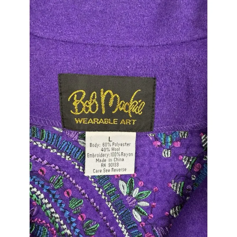 Bob Mackie Blazer Purple Wool Blend Art To Wear Boho Mod Retro Paisley Jacket L - Picture 2 of 10